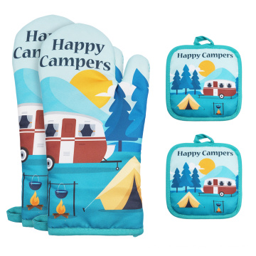 Happy Camper Ofen Schnitt und Topfhalter, hitzebeständige Camping -Topfhalter, Camping Küchenset 4PCS